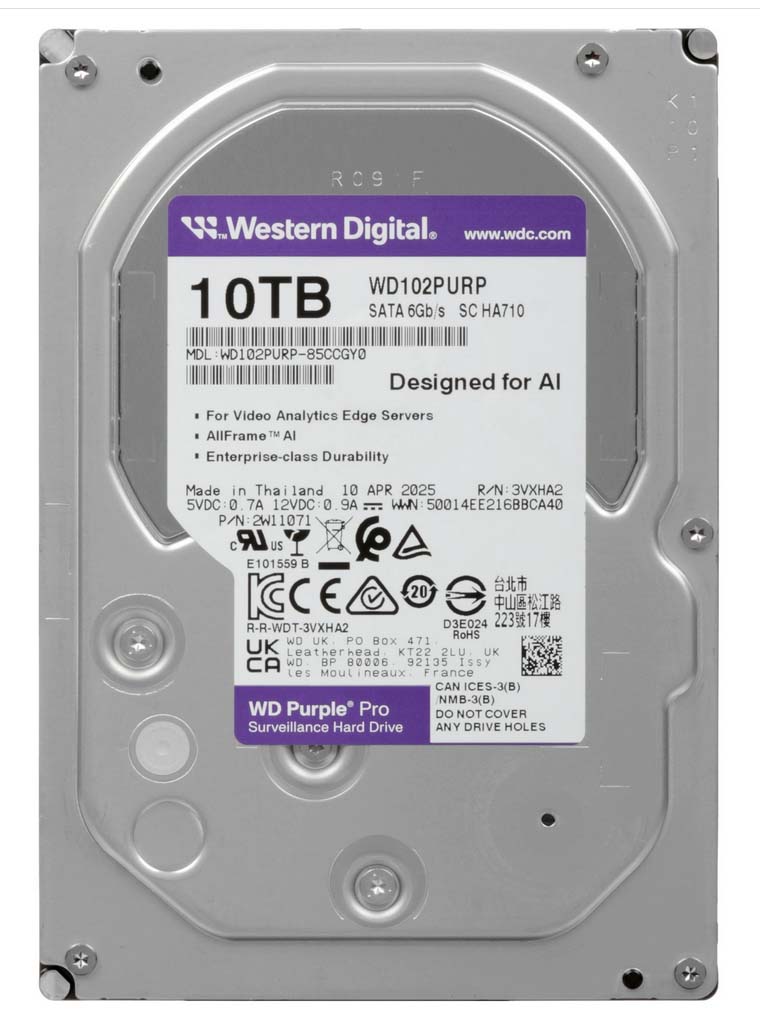 HDD 10 Tb, жесткий диск WD Purple Pro WD102PURP