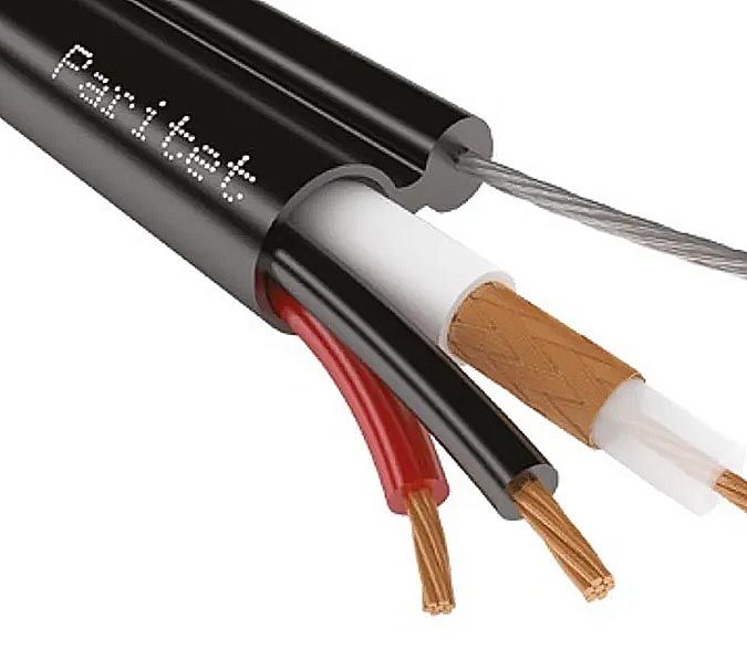 Кабель КВК-Пт-2 2х0,75 комбинированный 75 Ом, с тросом (200м/бухта) Паритет