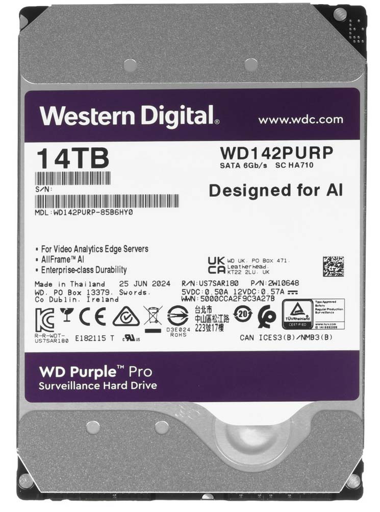 HDD 14ТБ Жесткий диск WD Purple Pro WD142PURP SATA III, 3.5"