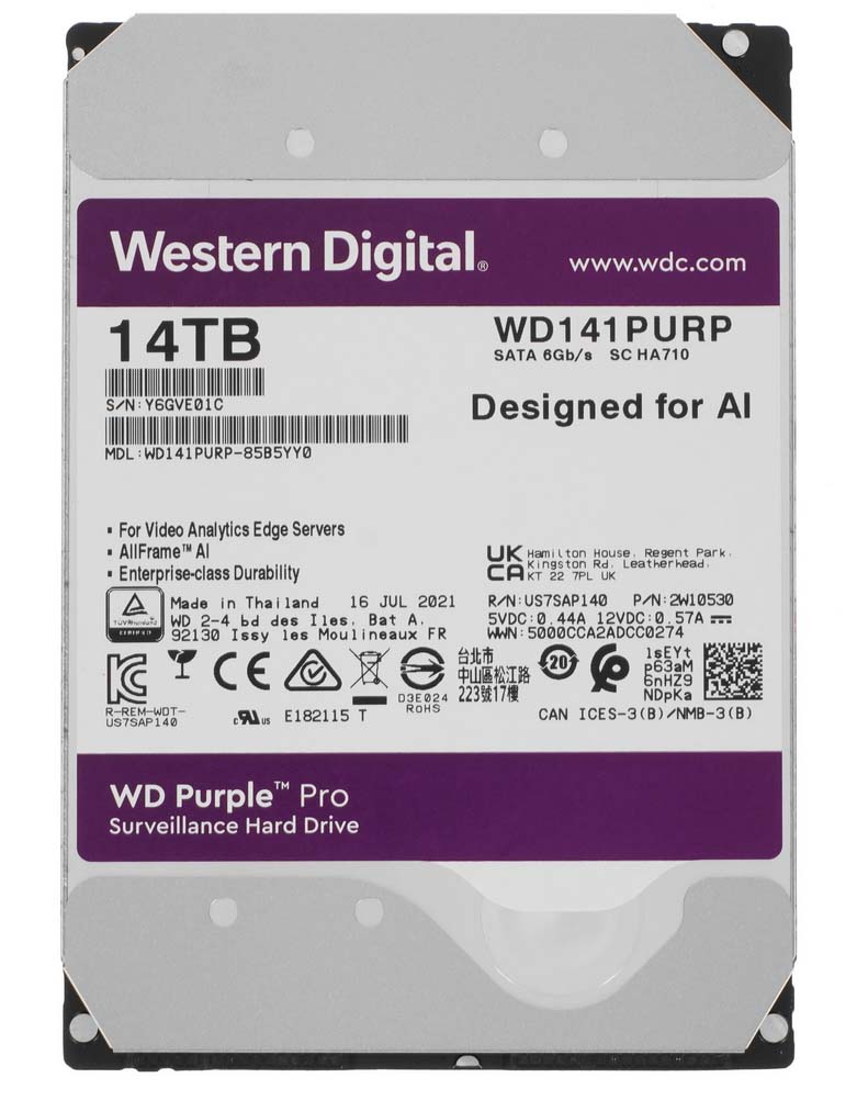 HDD 14 Tb, жесткий диск WD Purple Pro WD141PURP