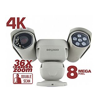 B89R-5020Z36F Видеокамера купольная поворотная скоростная, уличная, f=1,8, ИК (300м), IP66, 8Мп  Beward