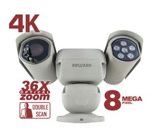 B89R-5020Z36 Видеокамера купольная поворотная скоростная, уличная, f=1,8, ИК (300м), IP66, 8Мп  Beward