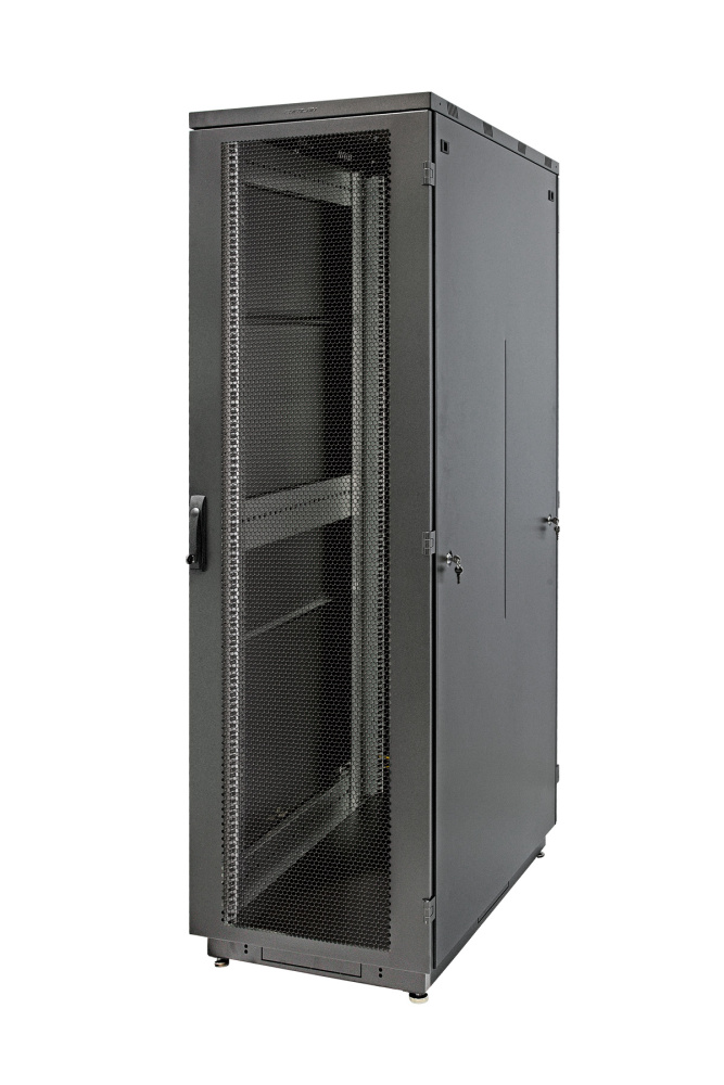 EUROLAN 60F-22-68-34BL Шкаф напольный Racknet 600х800, 22U, S3000, передняя и задняя двери перфорированная одностворчатая, цв. черный