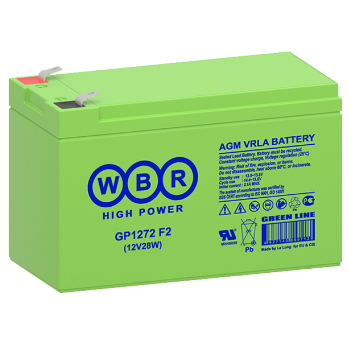 Аккумуляторная батарея 12 В, 7.2 Ач. (WBR) GP1272 F2 (12V28W)