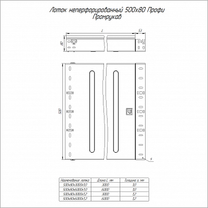 Лоток неперфорированный Профи 500х80х3000 (1,0мм) (6м/уп) Промрукав   PR16.12819