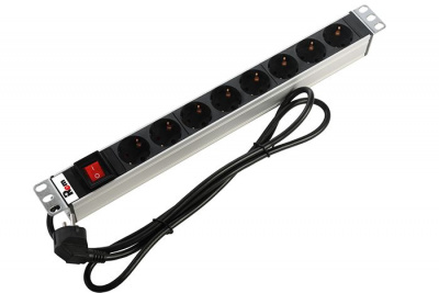 R-16-8S-V-440-3 Горизонтальный блок розеток Rem-16, 1×16A, выкл, 8S, 19", шнур 3м