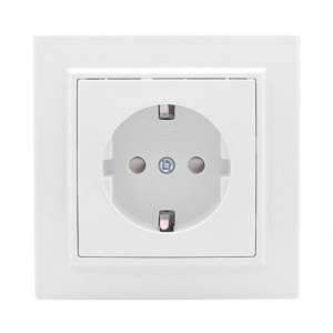 Розетка Минск 1-местная СП с/з 16А белая с защ. штор. EKF ERR16-028-100