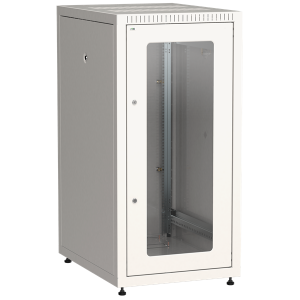 Шкаф напольный сетевой 19" 18U 600х600мм стеклянная передняя дверь, задняя металлическая серый LINEA E  ITK LE35-18U66-GM ITK