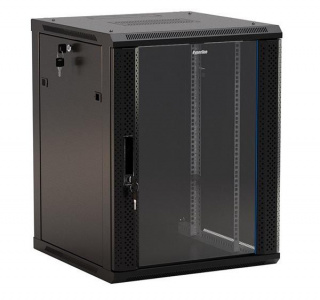 TWB-2245-GP-RAL9004 Шкаф настенный 22U (1086х600х450мм) стекл. дверь с перф.по бокам, ручка с замком, черный, разобранный