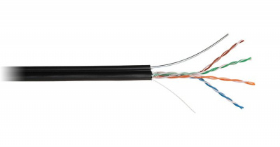 Кабель NETLAN U/UTP 4 пары, Кат.5e (Класс D), 100МГц, одножильный, BC (чистая медь), внешний PE до -40C, с одножильным тросом, черный, 305м (EC-UU004-5E-PE-SW-BK)