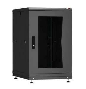 TFR-186080-GMMM-R-BK Напольный шкаф 18U, Ш600хГ800, стеклянная дверь, металлические стенки, металлическая дверь, черный