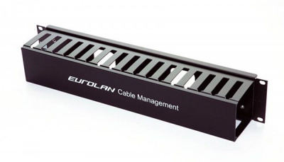 EUROLAN 25B-2U-11BL Организатор 2U, 19", кабельный,  горизонтальный, щелевой, с крышкой, черный