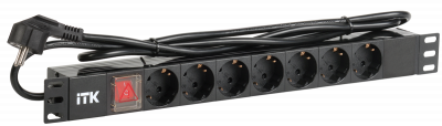 PH12-7D1-P ITK PDU Блок розеток 7 мест (немец. станд.) DIN49440 с LED выключателем, ПВХ 1U шнур 2м
