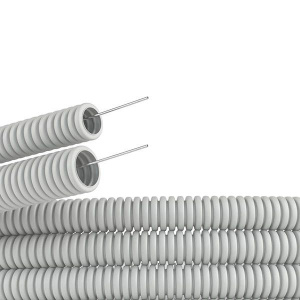 Труба гофрированная ПВХ 20 гибк. тяжелая с протяжкой, цвет серый (100м) DKC 91520 Труба гофрированная ПВХ 20 гибк. тяжелая с протяжкой, цвет серый (100м) DKC 91520