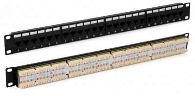 Патч-панель 19", 1U, 16хRJ45, кат.5е Dual IDC, ROHS, цвет черный PP3-19-16-8P8C-C5E-110D