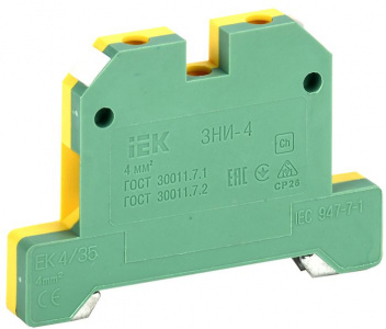 Клемма ЗНИ-4PEN 4мм2 (JXB-земля) Зажим наборный  IEK YZN20-004-K52