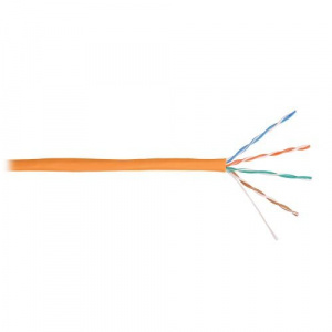 Кабель NIKOLAN U/UTP 4 пары, Кат.5e (Класс D), тест по ISO/IEC, 100МГц, одножильный, BC (чистая медь), 24AWG, внутренний, LSZH нг(А)-HF, оранжевый, 305м (NKL 4100C-OR)