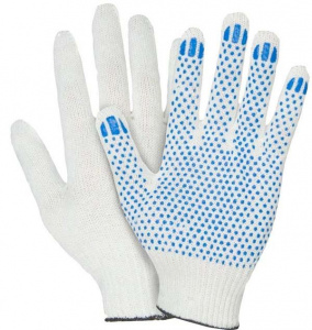 Перчатки хлопчатобумажные 4 нити 10 класс с ПВХ (белые)