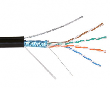 Кабель FTP cat.5 4х2х0,5 (500м.) наружный с тросом NIKOLAN, черный  (4905B-BK)