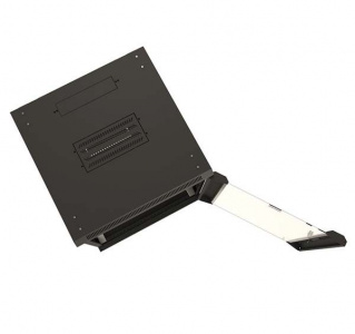 TWB-0966-GP-RAL9004 Шкаф настенный 9U (500x600х600)мм, 19" стекл. дверь с перф.по бокам, ручка с замком, черный, разобранный Hyperline