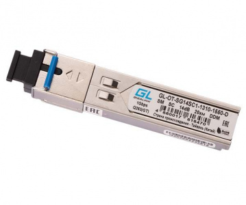 GL-OT-SG14SC1-1550-1310-D Модуль GIGALINK SFP, WDM, 1.25Гбит/c, одно волокно SM, SC, Tx:1550/Rx:1310нм, 14 дБ, DDM (до 20 км)