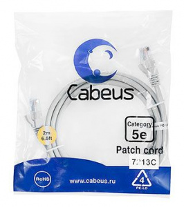 Cabeus PC-UTP-RJ45-CAT.5E-2M Патч-корд U/UTP, категория 5е, 2xRJ45/8p8c, неэкранированный, серый, PVC, 2м