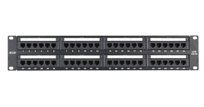 Патч-панель 19" / 48 порт / RJ45/8P8C, Cat.5e, 2U / 110/KRONE, T568A/B, неэкранированная, черная NETLAN (EC-URP-48-UD2)