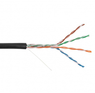 Кабель NETLAN U/UTP 4 пары, Кат.5e (Класс D),100МГц, одножильный, BC (чистая медь),PE до -40C, наружный, черный, 305м (EC-UU004-5E-PE-BK)