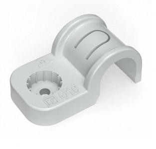 Крепеж-скоба пластиковая односторонняя для прямого монтажа атмосферостойкая серая в п/э d16 мм (50шт/уп) Промрукав