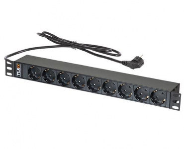 TLK-RSC09-M-04-BK Блок электрических розеток 19"  9 гнезд "евророзетка", макс. нагрузка 16 А, шнур питания 1,8 метра, "евровилка"
