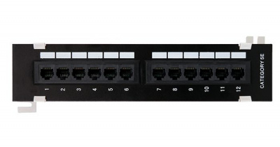 Патч-панель 19" / 12 порт / RJ45/8P8C, Cat.5e, 1U / 110/KRONE, неэкранированная, черная NETLAN (EC-UWP-12-UD2)