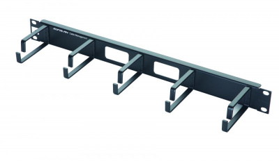 EUROLAN 25B-1U-02BL Организатор 1U, 19", кабельный, горизонтальный, с мет. кольцами, с отверстиями, черный