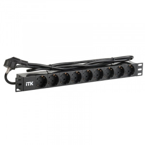 PH22-9D1-P ITK Блок розеток 19", 9 розеток нем. ст, 1U, шнур 2м вилка нем. ст ПВХ чер