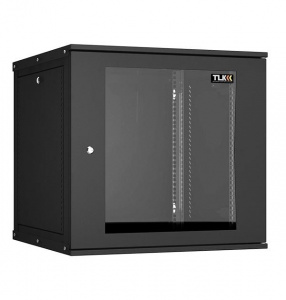 Шкаф настенный 12U Ш600хГ600, стеклянная дверь, цельнометаллические стенки, черный TWI-126060-R-G-BK