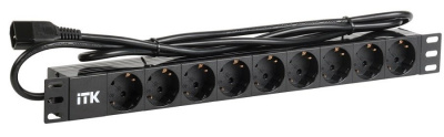 PH22-9D2-P ITK PDU Блок розеток 19", 9 розеток, 1U 220В, 2 м шнур, нем. стандарт, ПВХ