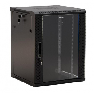 TWB-1245-GP-RAL9004 Шкаф настенный 12U (650х600х450мм) стекл. дверь с перф.по бокам, ручка с замком, черный, разобранный