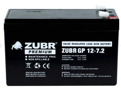 Аккумуляторная батарея 12 В, 7,2 Ач. (ZUBR) GP12-7.2