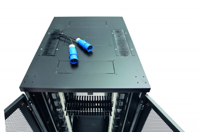 EUROLAN 60F-22-68-34BL Шкаф напольный Racknet 600х800, 22U, S3000, передняя и задняя двери перфорированная одностворчатая, цв. черный