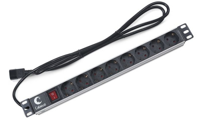 Cabeus PDU-8P-2IEC Блок евророзеток для19" шкафов, горизонтальный, 8 розеток, 10 A, выключатель, алюминиевый корпус, шнур2 м, вилка IEC 320 C14