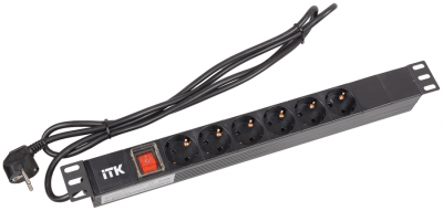 PH12-6D1-P ITK Блок розеток 19", 6 розеток, LED-выключатель, шнур 2м
