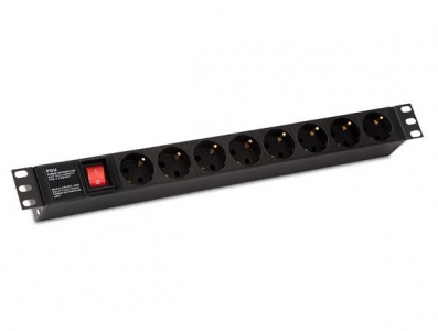 SHE19-8SH-S-IEC Блок розеток 19" горизонтальный, 8 розеток Schuko 10А, без кабеля