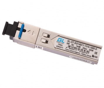 GL-OT-SG14SC1-1310-1550-D Модуль GIGALINK SFP, WDM, 1.25Гбит/c, одно волокно SM, SC, Tx:1310/Rx:1550нм, 14 дБ, DDM (до 20 км)