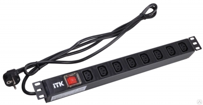 PH12-8C131 ITK PDU 8 розеток C13 с LED выкл,1U, шнур 2м вилка нем.ст