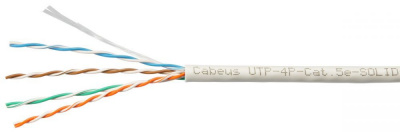 Cabeus UTP-4P-Cat.5e-SOLID-GY Кабель витая пара UTP (U/UTP), категория 5e, 4 пары (24 AWG), одножильный, PVC нг(А)-LS, серый (305 м)