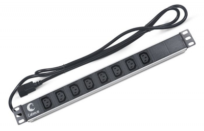 Cabeus PDU-8I-2IEC Блок розеток 19" шкафов, горизонтальный, 8 розеток IEC 320 C13, 10 A, без выключателя, алюминиевый корпус, шнур 2 м, вилка IEC 320